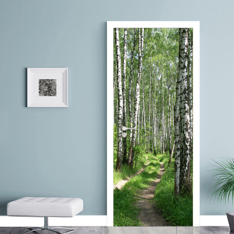 Waldweg Tür Tapete Birken