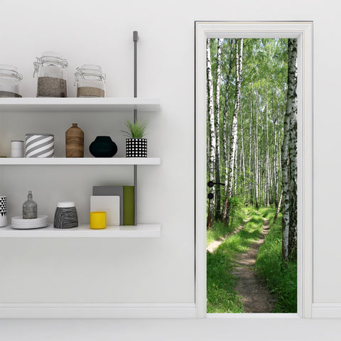 Waldweg Tür Tapete Birken