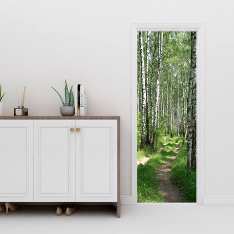 Waldweg Tür Tapete Birken