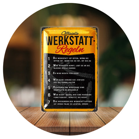 Blechschild Offizielle Werkstatt Regeln