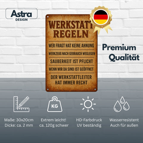 Werkstatt Regeln Blechschild