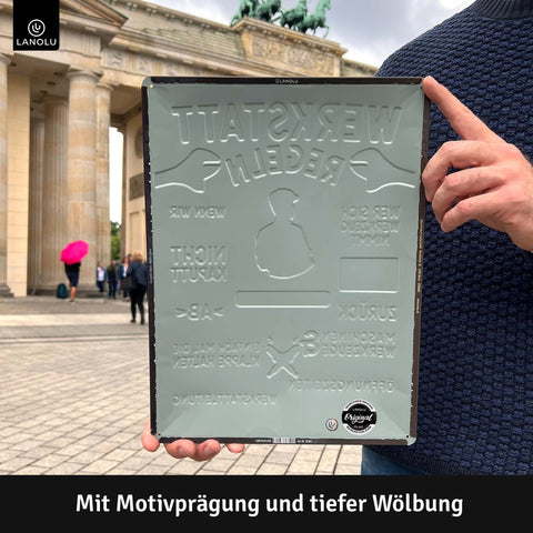 Blechschild Werkstatt Regeln groß