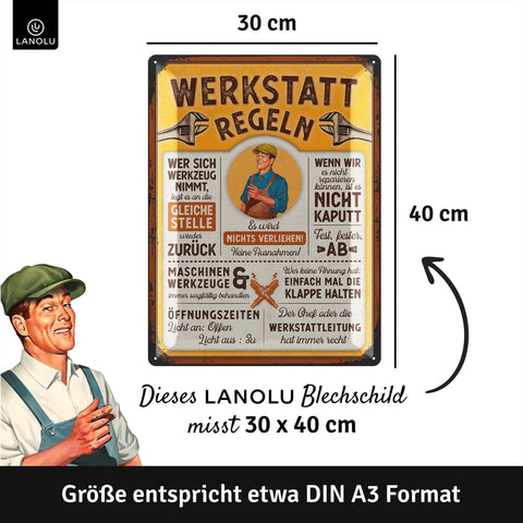 Blechschild Werkstatt Regeln groß