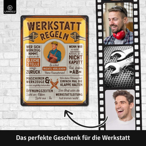 Blechschild Werkstatt Regeln groß