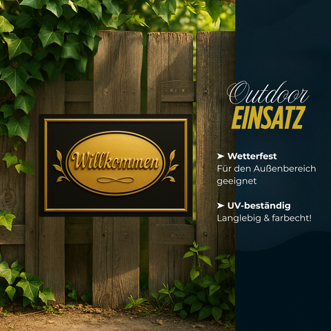 Willkommen Blechschild Hauseingang Gold