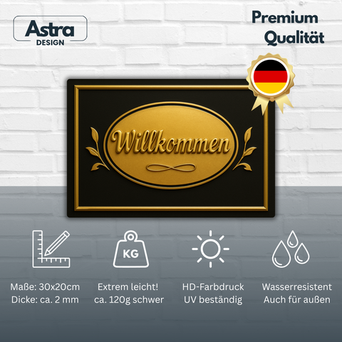 Willkommen Blechschild Hauseingang Gold