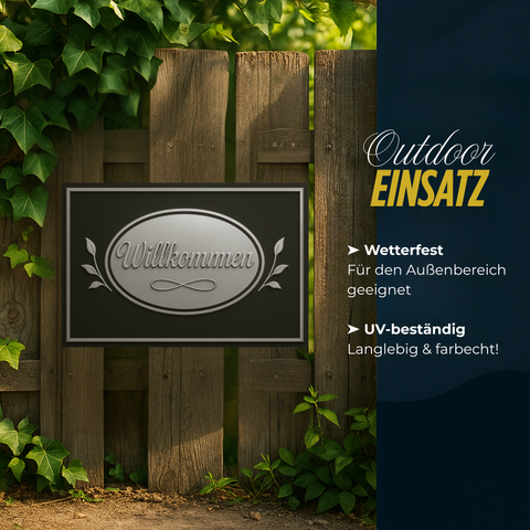 Willkommen Blechschild Hauseingang Silber