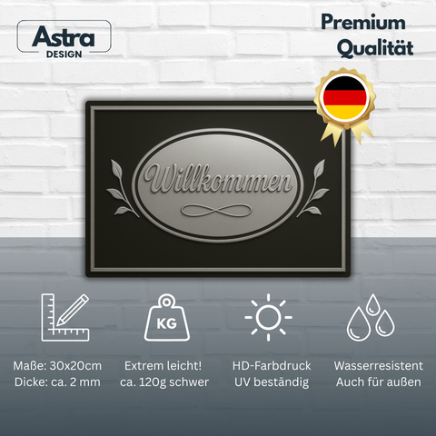 Willkommen Blechschild Hauseingang Silber