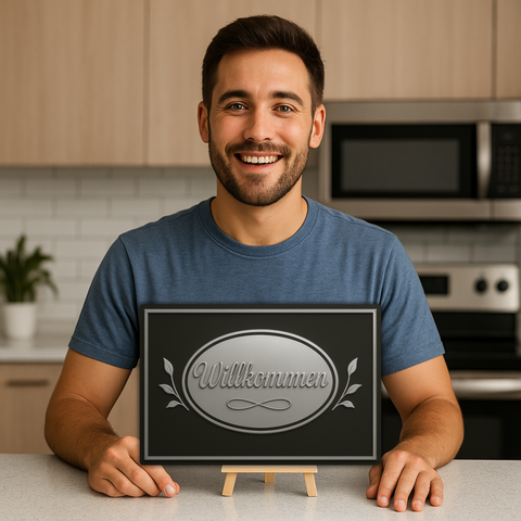 Willkommen Blechschild Hauseingang Silber