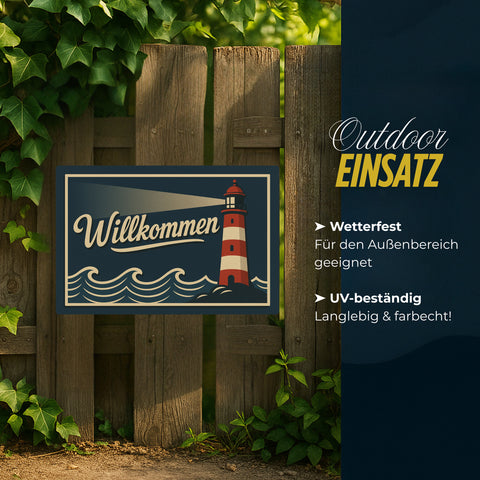 Willkommen Leuchtturm Blechschild