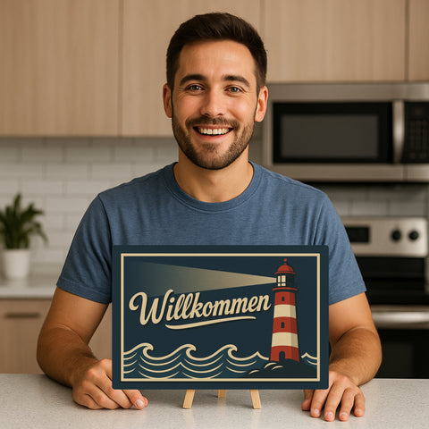 Willkommen Leuchtturm Blechschild