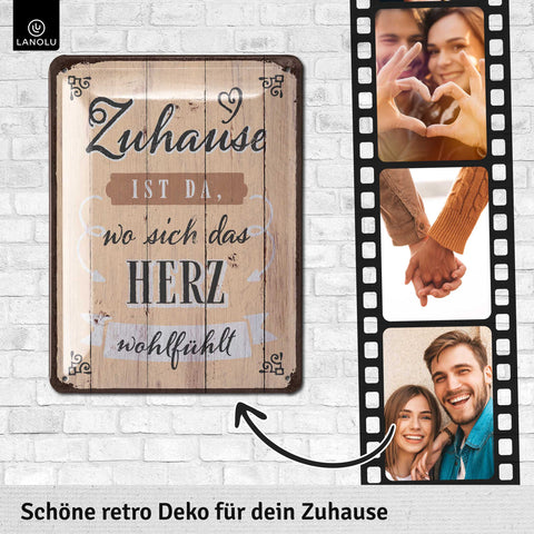 Blechschild Zuhause ist da (braun)
