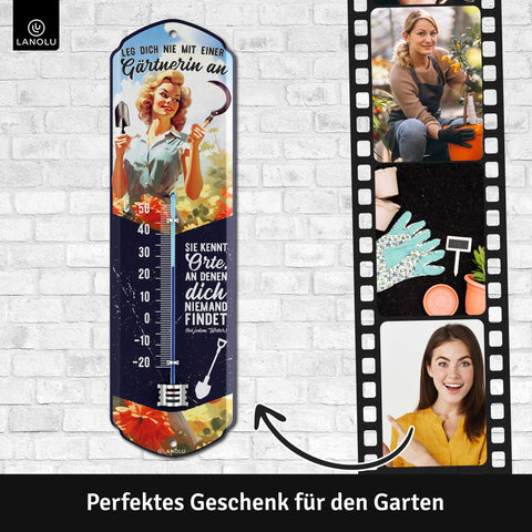 LANOLU Thermometer Leg dich nicht mit einer Gärtnerin an 8x28cm