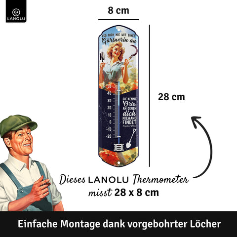 LANOLU Thermometer Leg dich nicht mit einer Gärtnerin an 8x28cm