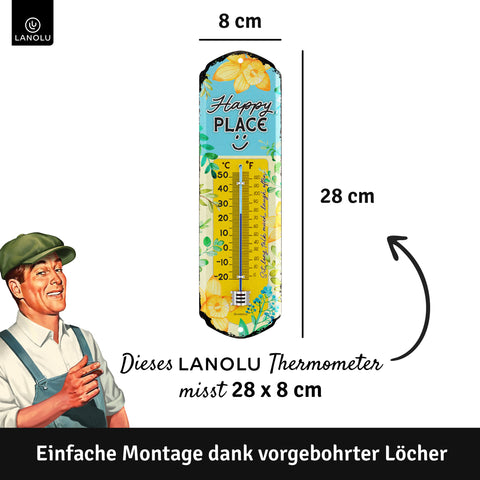 LANOLU Thermometer Happy Place 8x28cm