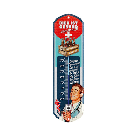 LANOLU Thermometer Bier ist gesund sagt der Arzt 8x28cm