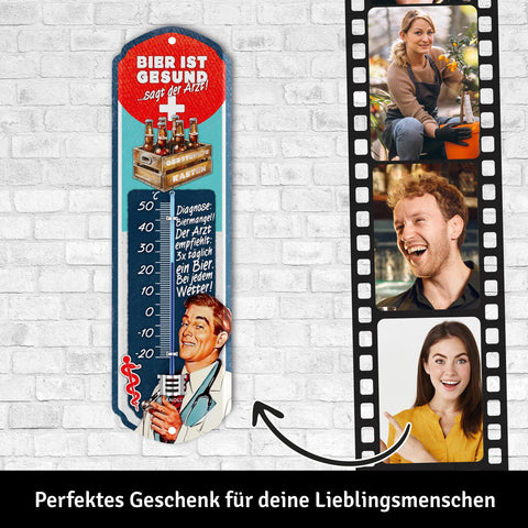 LANOLU Thermometer Bier ist gesund sagt der Arzt 8x28cm