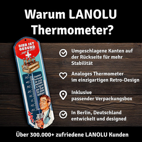 LANOLU Thermometer Bier ist gesund sagt der Arzt 8x28cm