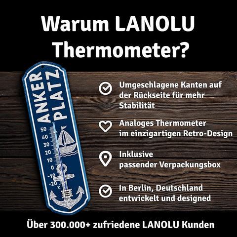 LANOLU Thermometer Ankerplatz blau weiss 8x28cm