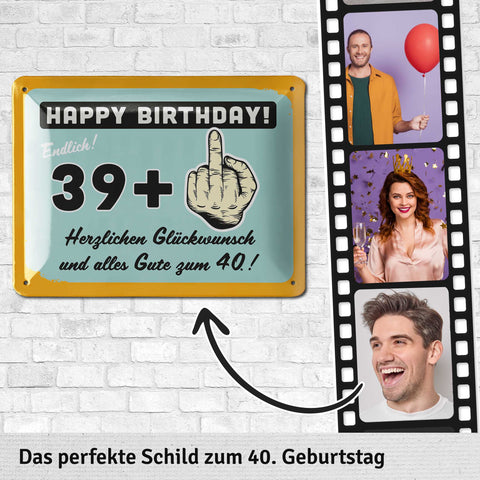 LANOLU Blechschild 40 Geburtstag 39+1 15x20cm