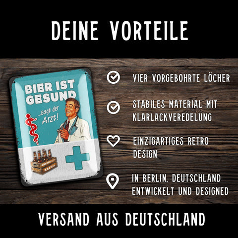 LANOLU Blechschild Bier ist gesund sagt der Arzt 15x20cm