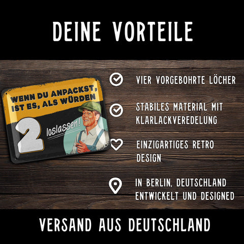 LANOLU Blechschild Wenn du anpackst, ist es, als würden 2 loslassen! 15x20cm