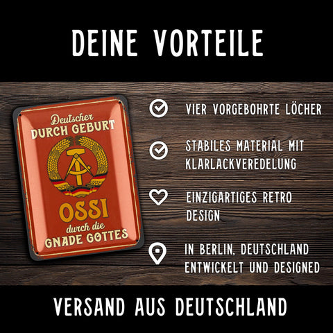 LANOLU Retro Blechschild Ossi durch die Gnade Gottes 15x20cm