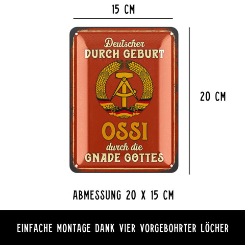 LANOLU Retro Blechschild Ossi durch die Gnade Gottes 15x20cm