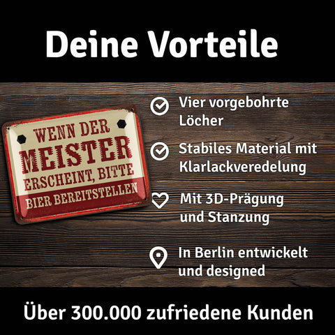 LANOLU Blechschild Wenn der Meister erscheint, bitte Bier bereitstellen 15x20cm