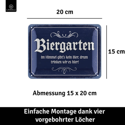 LANOLU Blechschild Biergarten 15x20cm