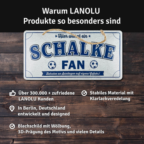LANOLU Kordelschild Hier wohnt ein SCHALKE Fan 16x32cm