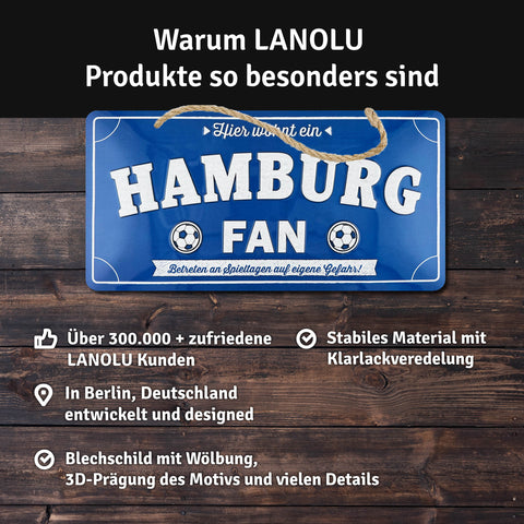 LANOLU Kordelschild Hier wohnt ein HAMBURG Fan 16x32cm