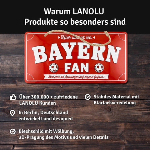 LANOLU Kordelschild Hier wohnt ein BAYERN Fan 16x32cm
