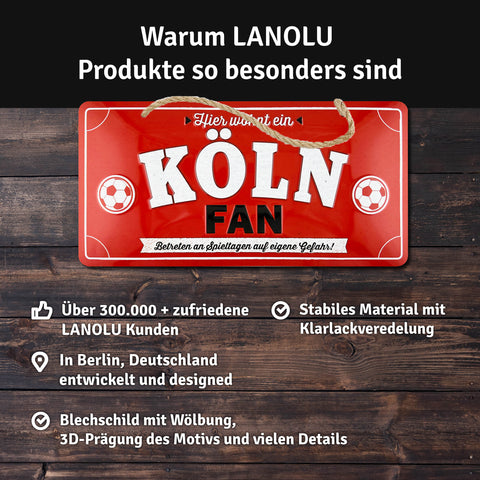 LANOLU Kordelschild Hier wohnt ein KÖLN Fan 16x32cm