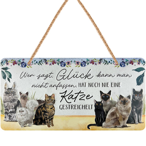 LANOLU Kordelschild Glück KATZE anfassen 16x32cm