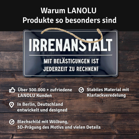 LANOLU Kordelschild Irrenanstalt 16x32cm