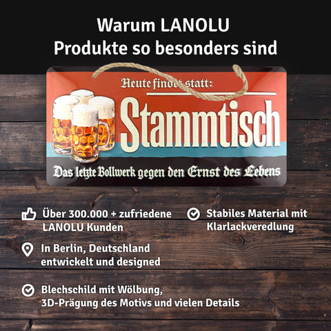 LANOLU Kordelschild Stammtisch 16x32cm
