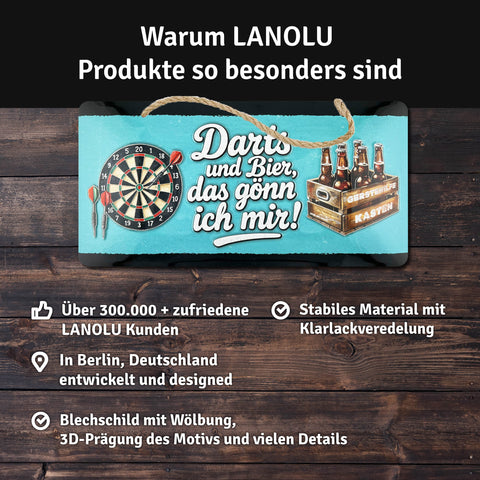 LANOLU Kordelschild Darts+Bier das gönn ich mir 16x32cm
