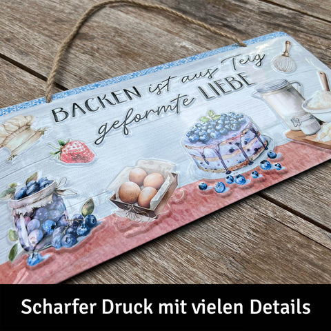 LANOLU Kordelschild Backen ist aus Teig geformte Liebe 16x32cm