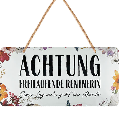 LANOLU Kordelschild Achtung freilaufende Renterin 16x32cm