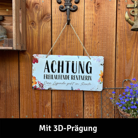 LANOLU Kordelschild Achtung freilaufende Renterin 16x32cm