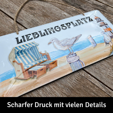 LANOLU Kordelschild Lieblingsplatz Strandkorb 16x32cm