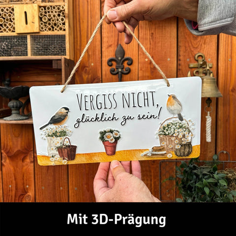 LANOLU Kordelschild Vergiss nicht, glücklich zu sein mit Spatz 16x32cm
