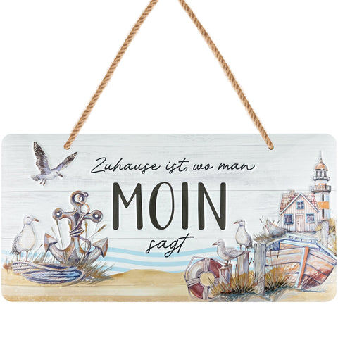 LANOLU Kordelschild Zuhause ist, wo man Moin sagt 16x32cm