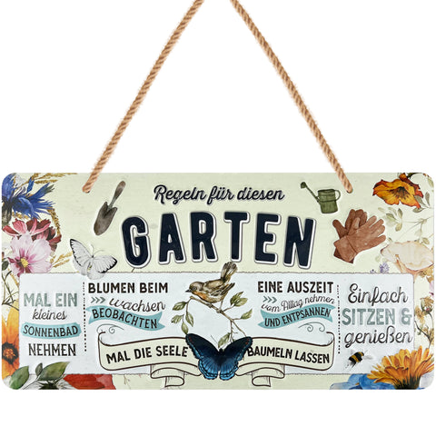 LANOLU Kordelschild Regeln für diesen Garten 16x32cm