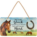 LANOLU Kordelschild Wer sagt Glück kann man nicht anfassen Pferd gestreichelt 16x32cm