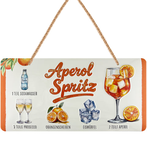 LANOLU Kordelschild APEROL SPRITZ mit detuschspr. Rezept 16x32cm