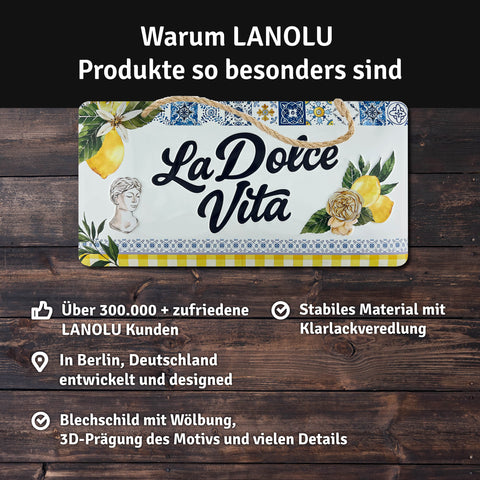 LANOLU Kodelschild LA DOLCE VITA beginnt genau hier 16x32cm