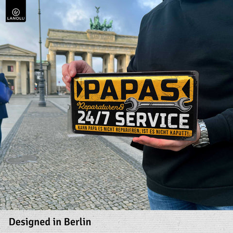 LANOLU Blechschild Papas Service 16x32cm