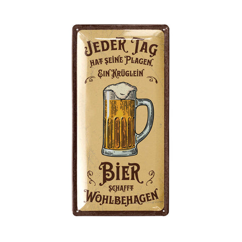 LANOLU Blechschild Plagen - Bier - Wohlbehagen 16x32cm